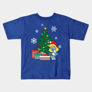 Smurfette Around The Christmas Tree Kids T-Shirt